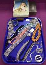 Vintage and Later Costume Jewellery, including Art Deco style brooch watch, assorted bead necklaces,