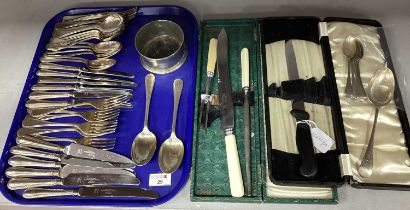 A Six Setting Canteen of Feather Edge Plated Cutlery, together with a hallmarked silver table spoon,