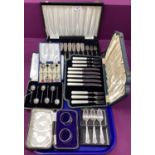 Assorted Plated Cutlery, including hallmarked silver coffee spoons, set of four bridge coffee