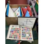 A Box of GB and World stamps in albums, packets and loose plus empty new age albums.