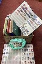 A Box Containing GB, Commonwealth and World Stamps, mint and used in nine albums and in packets