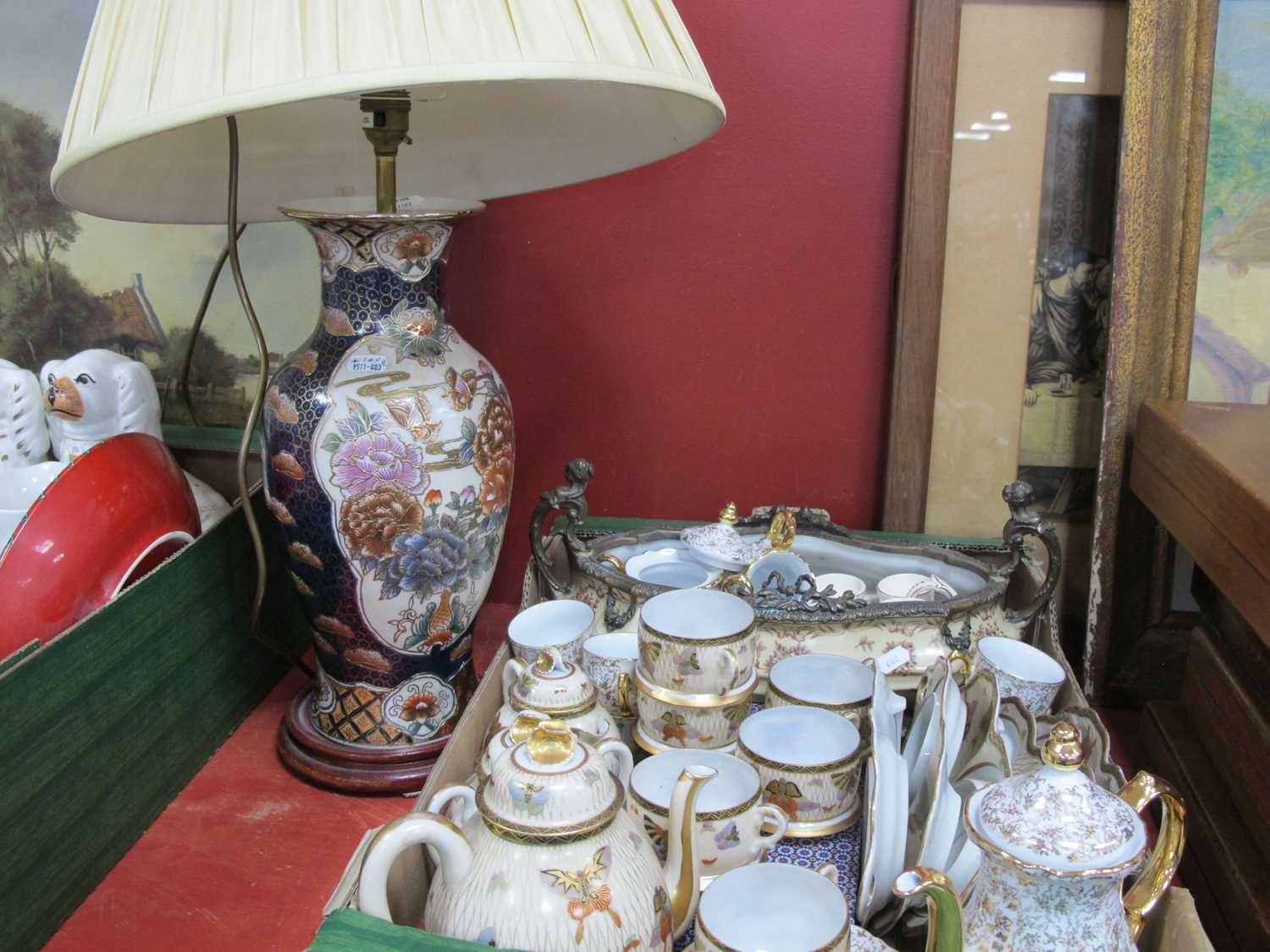 Oriental Items, to include vase converted into a table lamp, tea set comprising teapot, cups,