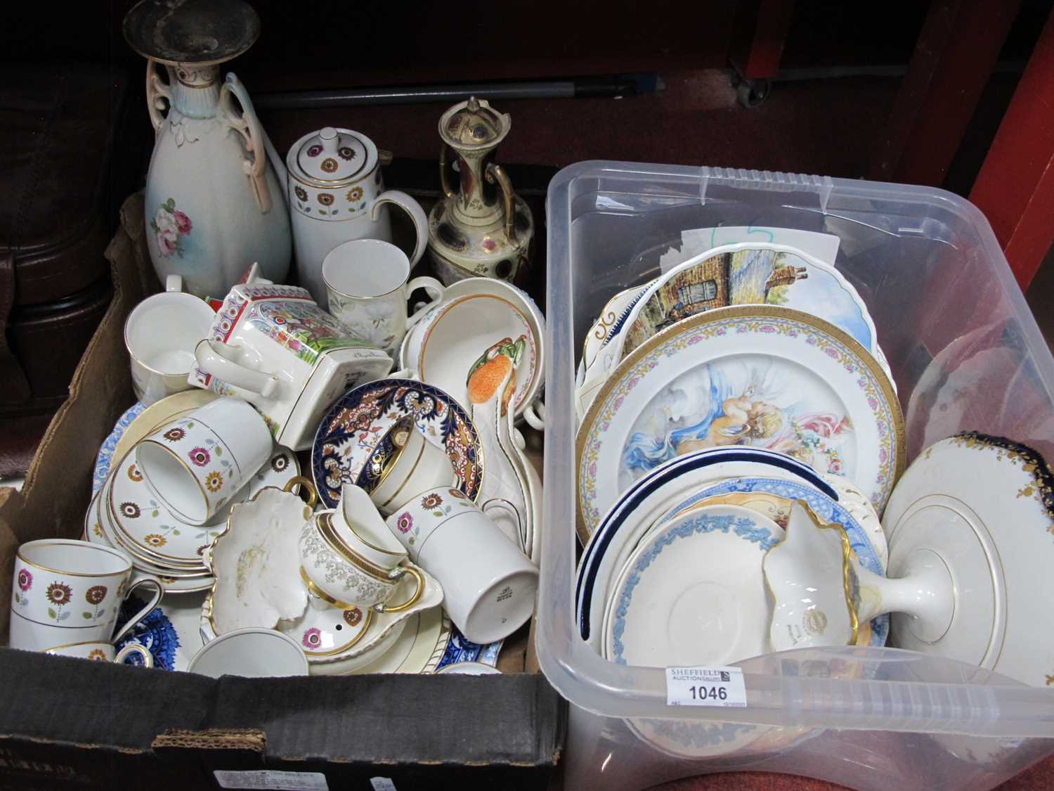 Sadler 'A Day At The Races' Teapot, collectors plates plus other ceramics:- Two Boxes