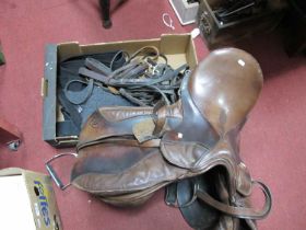 Brown Leather Horse Saddle, leather reins, Rambo Newmarket horse fleece 6'6 Fleece in seemingly good