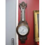 Early XX Century Oak Anoroiod Two Dial Barometer, with a shaped top and base, 90cm