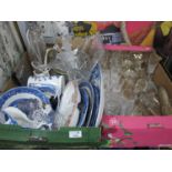 XIX Century Burleigh Ware, Willow Pattern plates, glass table lamps, etc, glass ware:- Two Boxes.