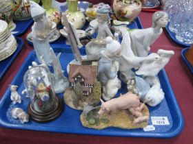 Lladro Figures, of a child artist, swans, puppy dogs, etc:- One Tray. Artist missing brush and