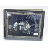 Oriental - Japanese Photo Album, the black lacquer cover inlaid with nacre and mother of pearl as