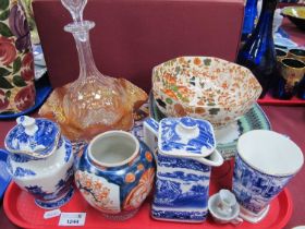 A XIX century decanter, Rington tea, jugs, plate, cups, Royal Couldron octagonal shaped bar etc. 1