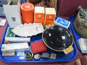 Guinness Plastic Salt & Pepper Pots, Arklow ashtray, glasses, Wade Captain Morgan Rum lifeboat