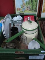 XIX Century Brass Saucepan, Judge enamel saucepans Oxo tins, etc, Wedgwood tureens, plates etc:- One