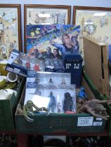 Doctor Who toys and games to include five boxed sets of three figures, TARDIS storage box, 'Race