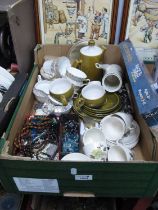 Langley & Empire 'June Mist' coffee ware, imperial teaware, costume jewellery:- One Box.