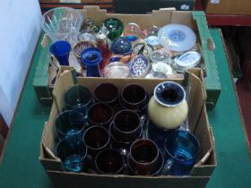 Cranberry Glassware, paperweights, tankards, sugar caster etc:- Two Boxes