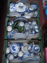 Blue White Willow, plates, bowls, cup-saucers, etc, teapot, etc:- Three Boxes.