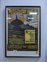 Framed War Poster, with inscription Norway Needs Our Help, American Relief for Norway, Member Agency