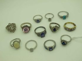 Assorted Costume and Other Dress Rings, including "925", single stone rings, large cluster ring (