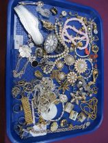 Assorted Costume Jewellery, including imitation pearls, oval locket pendant, dress rings, hallmarked