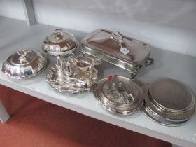 Pair of Cohr Denmark Plated Serving Dishes, together with large rectangular Pyrex lined lidded