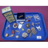 A Collection of Assorted Brooches, including Edwardian openwork bar brooch, with seed pearl