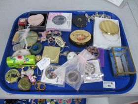 Compact Mirrors, foldable handbag hooks, ceramic egg trinket box, enamel badges, decorative