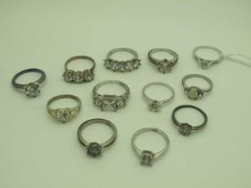 Assorted Modern Dress Rings, including "925", single stone rings, three stone rings, heart cluster