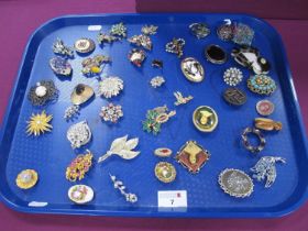 A Mixed Lot of Assorted Costume Brooches, including diamanté, cameo style, etc :- One Tray