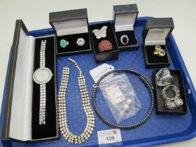 Modern "925" and "925" Gilt Dress Rings, Diamonique DMQ ladies wristwatch, pearl choker, hoop