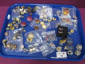 A Collection of Assorted Costume Clip On Earrings, including pair of Blue John oval panel