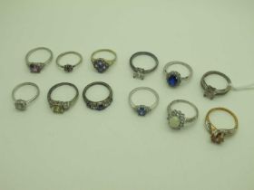 Assorted Modern Dress Rings, including Pandora dainty cluster (stamped "S925 ALE"), Diamonique (