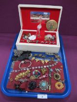 Victorian and Later Costume Jewellery, includingcoral inset stickpin, enamel and other brooches,