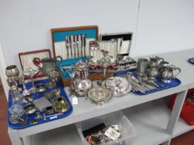 A Mixed Lot of Assorted Plated Ware, Including goblets, pewter mugs, salts, a hallmarked silver
