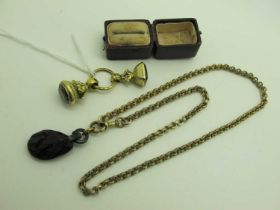 Decorative Seal Fob Pendants, on engraved split ring; together with a Victorian pendant on a chain.