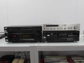 Technics SU-Zii Amplifer, Technics RS-TR265 double cassette deck, Rotel RT-930AX tuner, and Denon