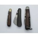 Wheatley Sheffield, blade, tin opener, corkscrew, wood scales, lanyard ring, 11cm, pocket knife, two