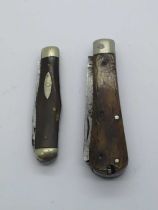 Joseph Rodger, two blade (castrator) pocket knife, horn scales, n/s bolster, tweezer and spike in