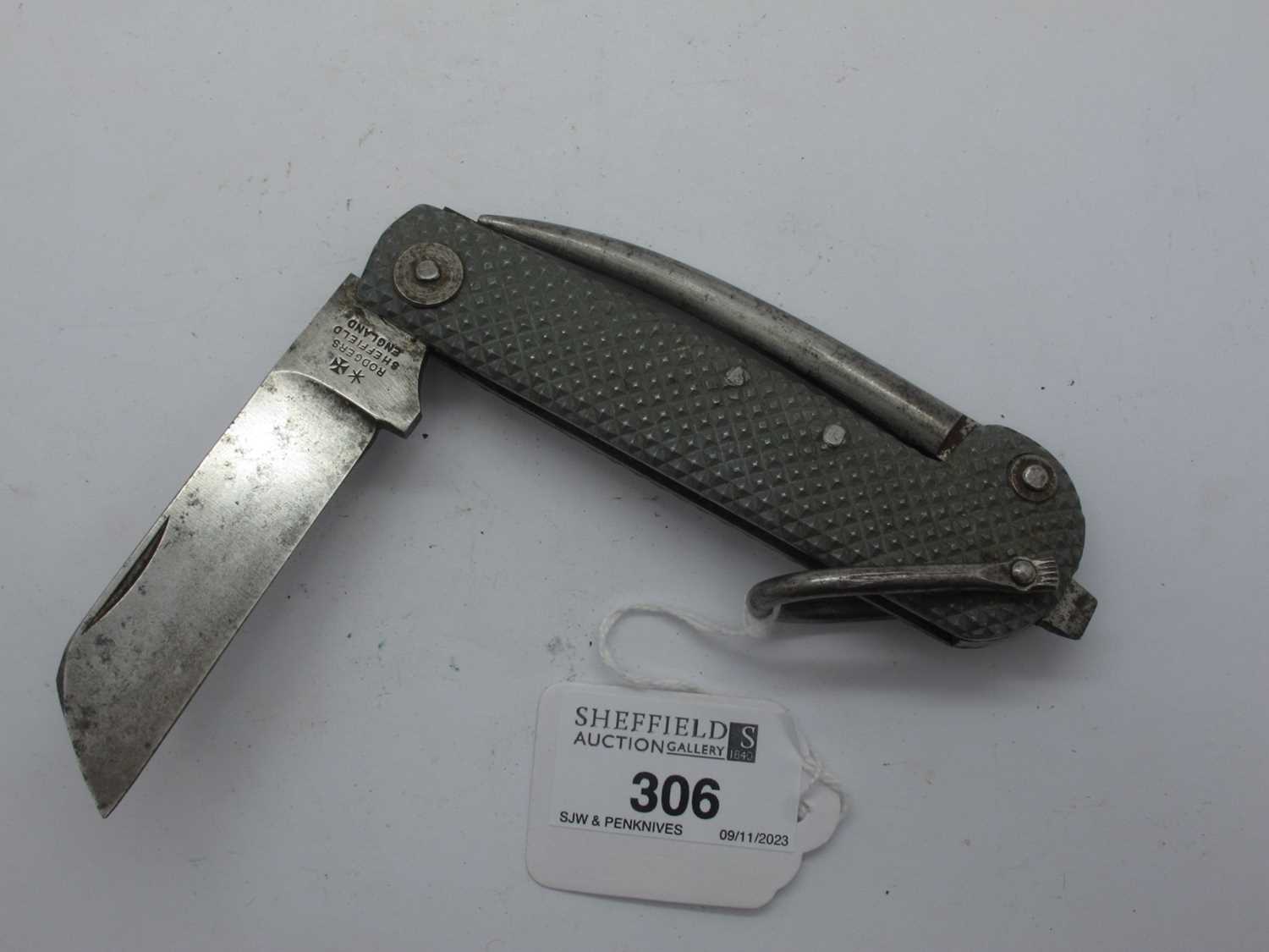 Jack knife, Rodgers Sheffield 21306 aluminium scales, lanyard ring 12cm.