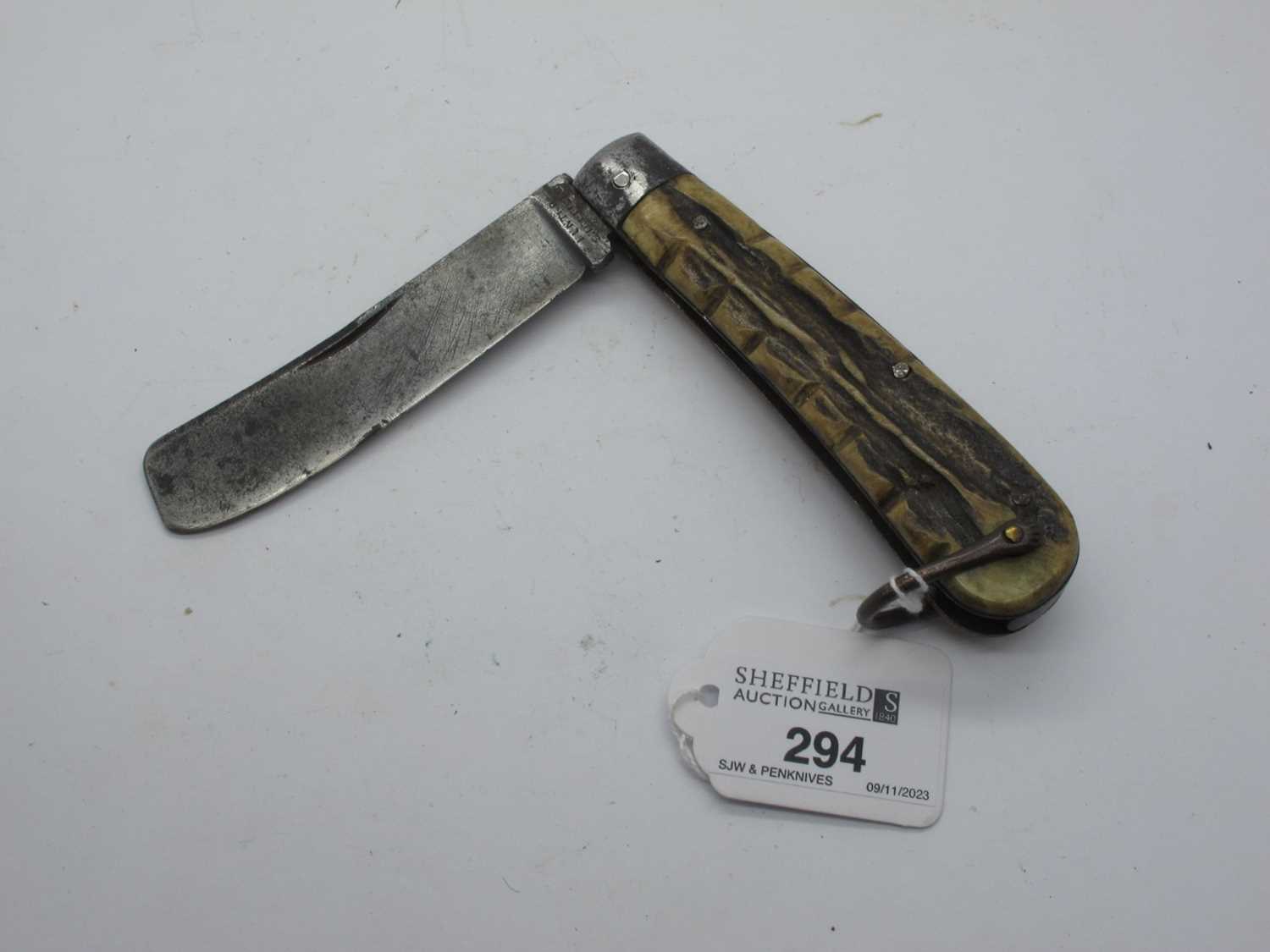 Sailors knife, hunter of Sheffield, stag scales, lanyard ring, 12cm.