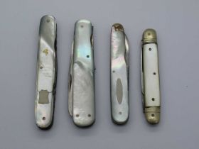 Brookes and Crookes, two blades, nail file, mother of pearl scales, brass linings 8cn, Webster
