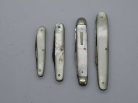 Rogers Sheffield, mother of pearl, two blades, brass linings, 8.5cm, Eye Witness, Sheffield mother