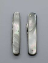 John Sellers, mother of pearl scales, three blades, brass linings, 8.5cm. Needham, Hills St,