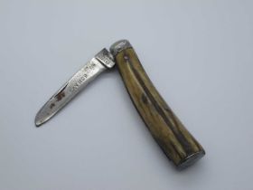 Flat Bottom Pruner, Saynor Crookes and Riddel, stag scales, 11cm.