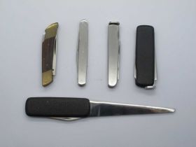 Two Smokers Knives, 8cm; Lock knife, wood and brass scales, 7.5 cm; John Watts, Sheffield, stainless