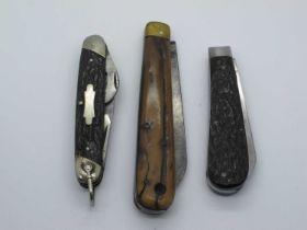 IXL Wostenholm, blade, bottle opener, screwdriver, corkscrews, worked scales, n/s bolsters 9cm,