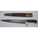 Maleham and Yeomans Ltd, Sheffield, large butcher knife, wooden handle, 42cm in a faux red leather