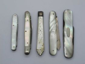 Fruit Knife, silver blade, mother of pearl scales, brass linings, 7.5cm, fruit knife, ornate