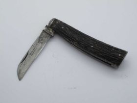 Joseph Haywood and Co, Sheffield flat bottom, stag scales, steel bolster (kettle on blade) 9.5cm,