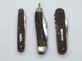 Brooks and Crookes, two blades, stag scales, n/s bolster, brass linings, 10cm, R. Groves, Sheffield,