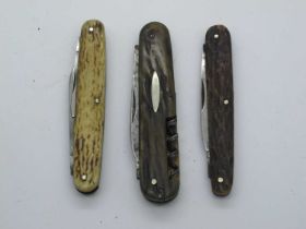 Rodgers, Sheffield, three blades, stag scales, brass linings, 8.5cm, F. Mosley and Sons, two blades,