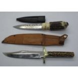 Bowie Knife; James Lowe of Sheffield stag handle, brass guard, 26 cm overall with leather sheath;